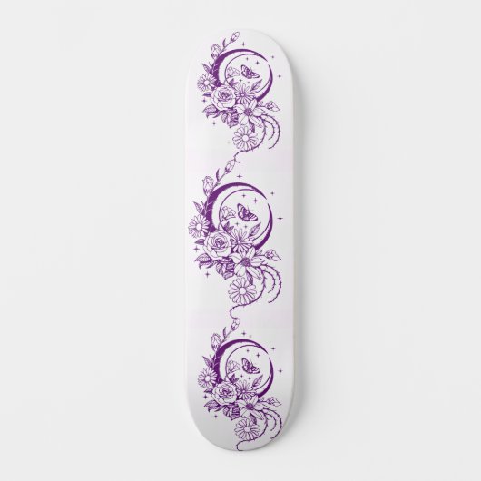 Trendy Tattoo Style Floral Crescent Moon Deck Persoonlijk Skateboard (Voorkant)