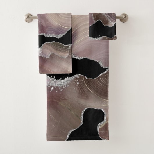 Trendy Taupe & Black Agate Zilver Glitter Bad Handdoek (Insitu)