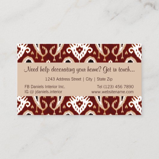 Trendy Taupe Red Brown Ikat Tribal Art Pattern Visitekaartje (Achterkant)