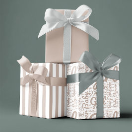 Trendy Taupe Script Typografie Boho Baby shower Inpakpapier Vel