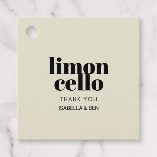 Trendy Taupe Thuisgemaakte Limoncello Bedankjes Labels (Voorkant)
