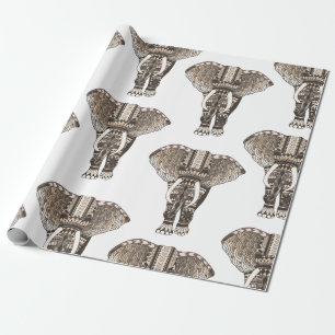 Trendy Taupe Tribal Elephants Cadeaupapier