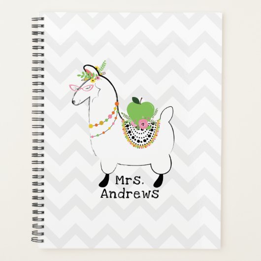 Trendy Teacher Green Apple Llama Floral Planner (Voorkant)
