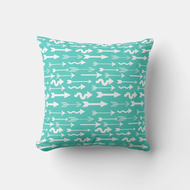 Trendy Teal and White Arrow Pattern Kussen (Voorkant)