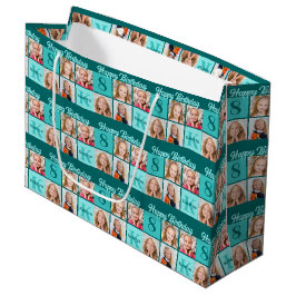 Trendy Teal Birthday Party Custom Photo Collage Groot Cadeauzakje