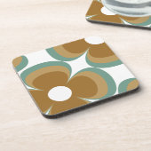 Trendy Teal Caramel Retro Groovy Flowers Seamless Bier Onderzetter (Linkerzijde)