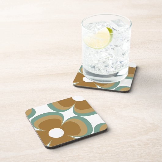 Trendy Teal Caramel Retro Groovy Flowers Seamless Bier Onderzetter (Rechterzijde)