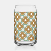 Trendy Teal Caramel Retro Groovy Flowers Seamless Blikvorm Glas (Voorkant)