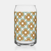 Trendy Teal Caramel Retro Groovy Flowers Seamless Blikvorm Glas (Achterkant)