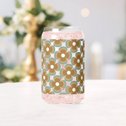 Trendy Teal Caramel Retro Groovy Flowers Seamless Blikvorm Glas (Insitu (Huwelijk))