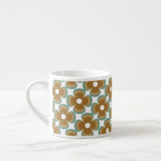 Trendy Teal Caramel Retro Groovy Flowers Seamless  Espresso Kop (Links)