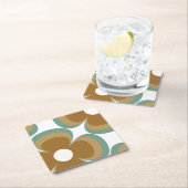 Trendy Teal Caramel Retro Groovy Flowers Seamless Kartonnen Onderzetters (Insitu)