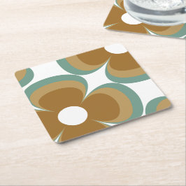 Trendy Teal Caramel Retro Groovy Flowers Seamless Kartonnen Onderzetters