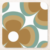 Trendy Teal Caramel Retro Groovy Flowers Seamless Kartonnen Onderzetters (Voorkant)