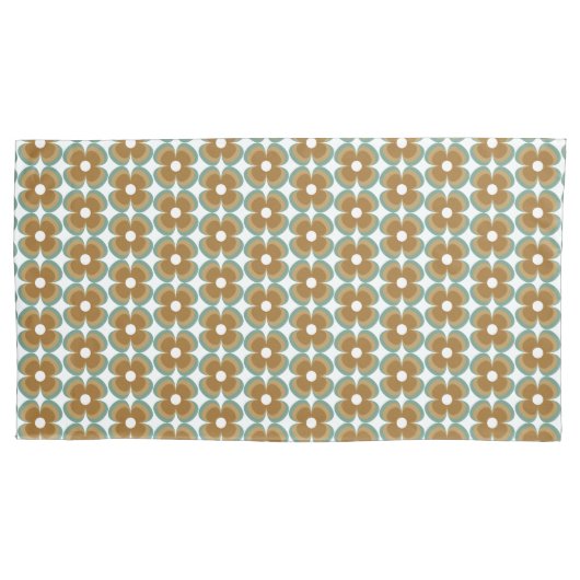 Trendy Teal Caramel Retro Groovy Flowers Seamless Kussensloop (Voorkant-Links)