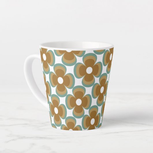Trendy Teal Caramel Retro Groovy Flowers Seamless  Latte Mok (Linkerhoek)