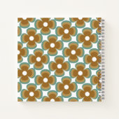 Trendy Teal Caramel Retro Groovy Flowers Seamless Notitieboek (Achterkant)