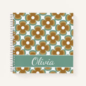 Trendy Teal Caramel Retro Groovy Flowers Seamless Notitieboek (Voorkant)