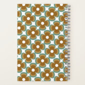 Trendy Teal Caramel Retro Groovy Flowers Seamless Notitieboek (Achterkant)