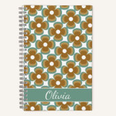 Trendy Teal Caramel Retro Groovy Flowers Seamless Notitieboek (Voorkant)