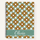 Trendy Teal Caramel Retro Groovy Flowers Seamless Notitieboek (Voorkant)