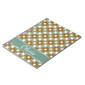 Trendy Teal Caramel Retro Groovy Flowers Seamless Notitieboek (Linkerzijde)