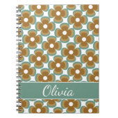 Trendy Teal Caramel Retro Groovy Flowers Seamless Notitieboek (Voorkant)