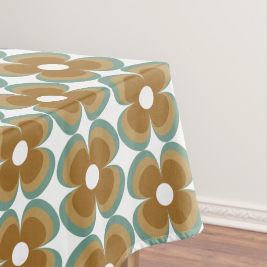 Trendy Teal Caramel Retro Groovy Flowers Seamless Tafelkleed (Voorbeeld)