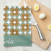 Trendy Teal Caramel Retro Groovy Flowers Seamless Theedoek (Quarter Fold)