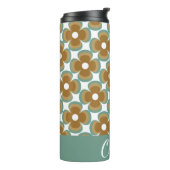 Trendy Teal Caramel Retro Groovy Flowers Seamless Thermosbeker (Gedraaid links)