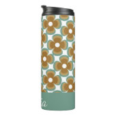 Trendy Teal Caramel Retro Groovy Flowers Seamless Thermosbeker (Geroteerd rechts)