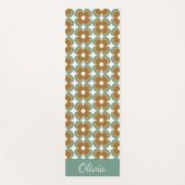 Trendy Teal Caramel Retro Groovy Flowers Seamless Yogamat (Voorkant)