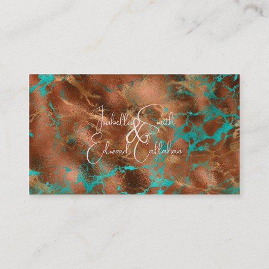 Trendy Teal & Koperen Metallic Folie Trouwwebsite Informatiekaartje (Achterkant)