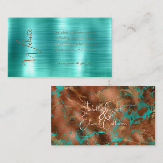 Trendy Teal & Koperen Metallic Folie Trouwwebsite Informatiekaartje (Voorkant / Achterkant)