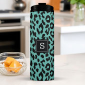 Trendy Teal Luipaard Dierprint Monogram Thermosbeker