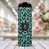 Trendy Teal Luipaard Dierprint Monogram Thermosbeker
