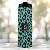 Trendy Teal Luipaard Dierprint Monogram Thermosbeker