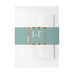 Trendy Teal & Nep Koperen Lijst Bruiloft Stationer Uitnodigingen Wikkel