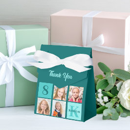 Trendy Teal Photo Collage Custom Birthday Party Bedankdoosjes