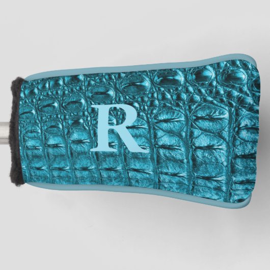 trendy teal turquoise aqua blue alligator print golfheadcover (Voorkant)