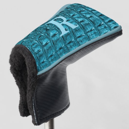 trendy teal turquoise aqua blue alligator print golfheadcover (3/4 voorkant)