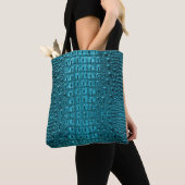 trendy teal turquoise aqua blue alligator print tote bag (Dichtbij)