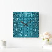 trendy teal turquoise aqua blue alligator print vierkante klok (Huis)