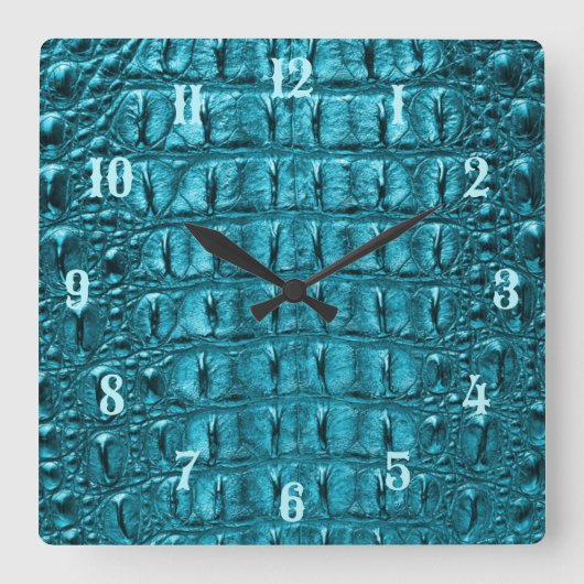trendy teal turquoise aqua blue alligator print vierkante klok (Voorkant)