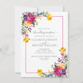 Trendy Technicolor Boho Bloemen Bruiloftsreceptie Kaart (Voorkant)