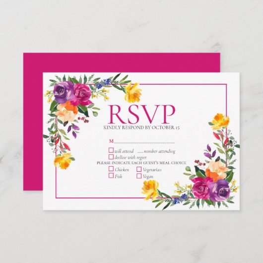 Trendy Technicolor Boho Floral Wedding RSVP (Voorkant / Achterkant)