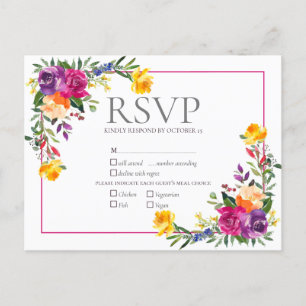 Trendy Technicolor Boho Floral Wedding RSVP Uitnodiging Briefkaart