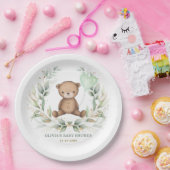 Trendy Teddy Bear Greenery Wreath Sage Balloon Papieren Bordje (Feest)