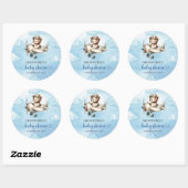 Trendy Teddy Bear Pilot Airplane Blue Brown Baby  Ronde Sticker (Vel)