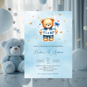 Trendy teddybeer het is een baby shower voor jonge kaart